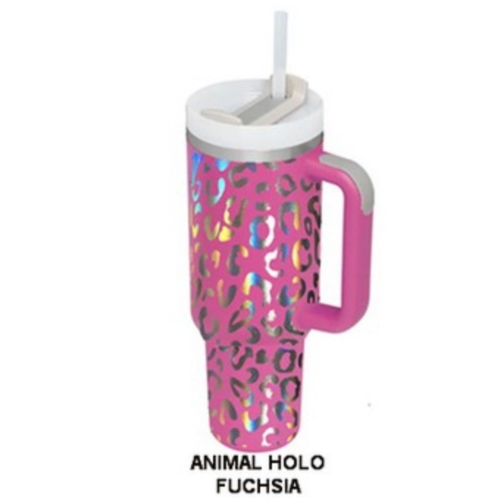 400z STAINLESS STEEL TUMBLER in Fuschia  Animal print Hologram.